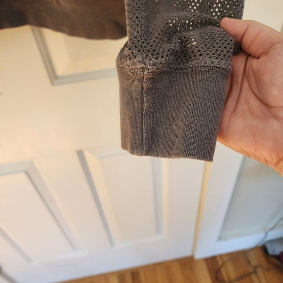 Current Elliott shrunken jogger top size 2 taupe long sleeve mesh cotton - Picture 5 of 9